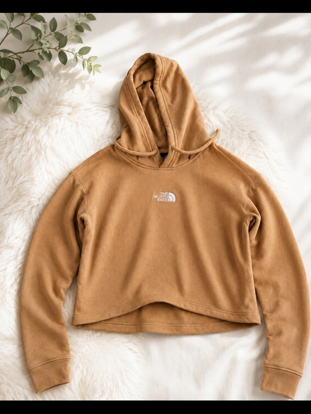 The North Face Womens Cropped Hoodie XS Tan Camel Fleece Pullover Sweatshirt